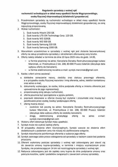 Syndyk sprzeda dyski twarde 250-1000 GB (uszkodzone)