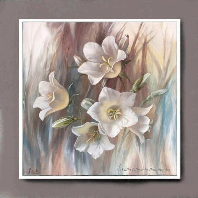 Białe Dzwonki, ręcznie malowany olejny, Lidia Olbrycht
