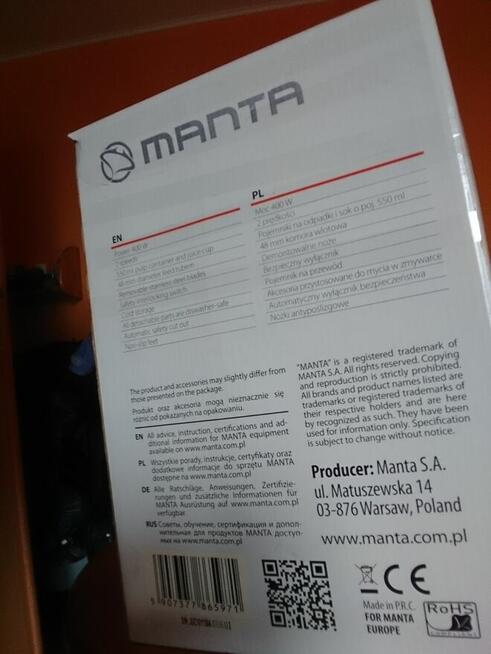 Manta wyciskarka sokowirówka okazja