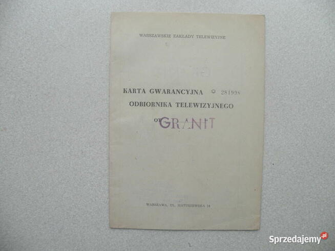INSTRUKCJA OBSŁUGI - TV GRANIT + KARTA GWARANCYJNA + SCHEMAT