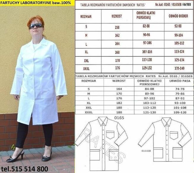 Fartuchy laboratoryjne 30,00 zł.RATES.pl Producent Odzieży