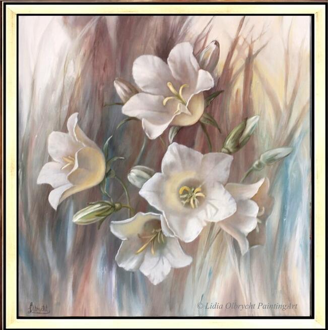 Białe Dzwonki, ręcznie malowany olejny, Lidia Olbrycht