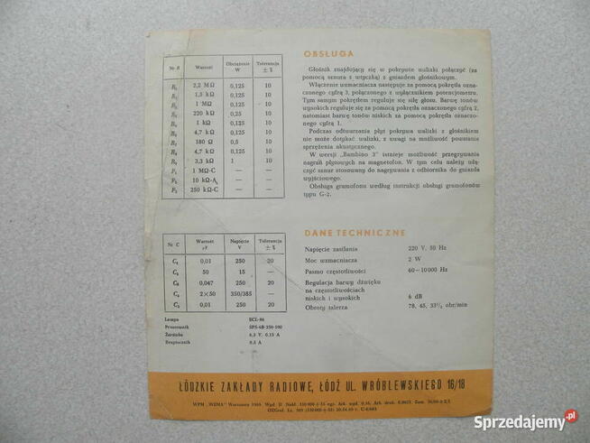 Gramofon BAMBINO 2 - Instrukcja obsługi + paragon zakupu