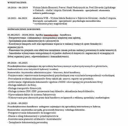 Szukam pracy - praca biurowa - ogloszenie aktualne