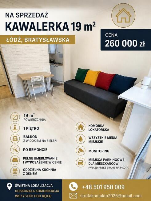 NA SPRZEDAŻ KAWALERKA 19 m² – ŁÓDŹ, BRATYSŁAWSKA