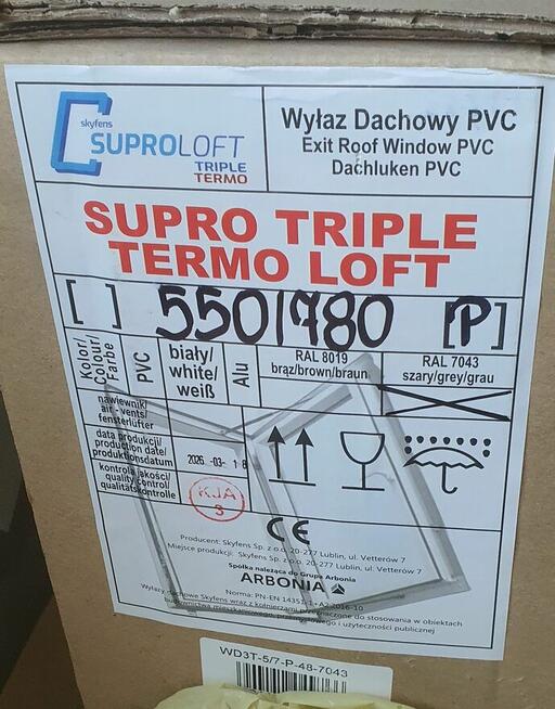 3-Szyb Wyłaz dachowy Okno PCV 55x78 SkyFens Termo + KOŁNIERZ