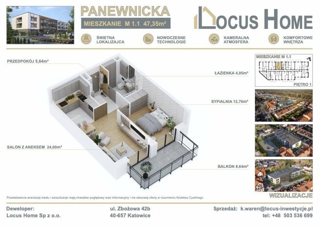 Nowoczesne 2-pokojowe mieszkanie z balkonem M 1.1