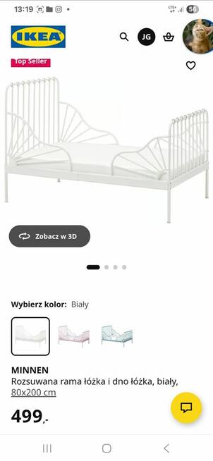 Łóżko MINNEN IKEA białe metalowe +materac +baldachim Nowe