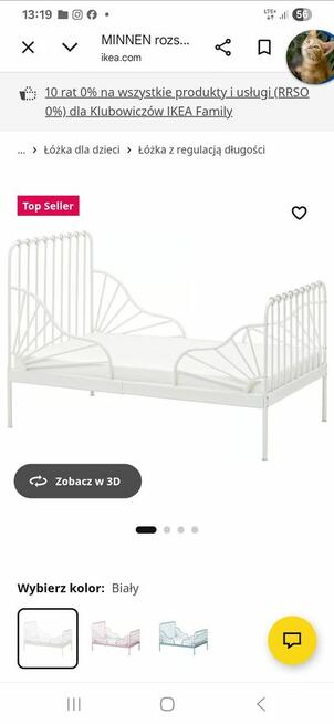 Łóżko MINNEN IKEA białe metalowe +materac +baldachim Nowe
