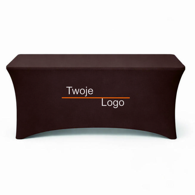 Brązowy obrus na stół cateringowy z logo