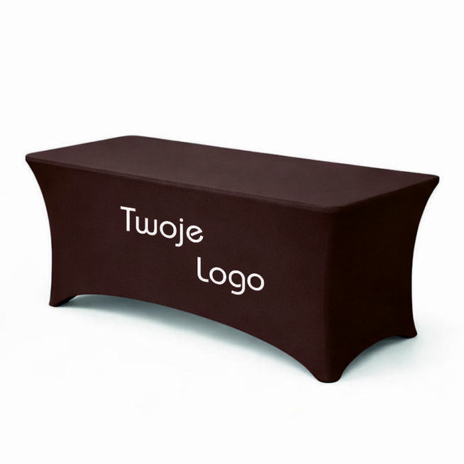 Brązowy obrus na stół cateringowy z logo