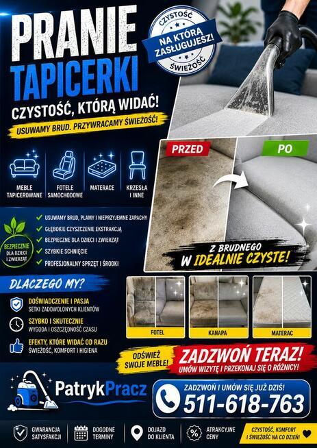 Profesjonalne pranie tapicerki meblowej i samochodowej -