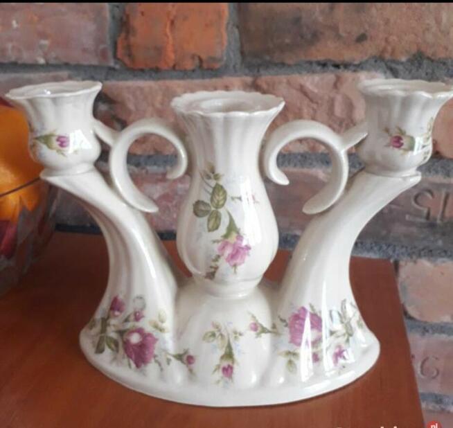 Świecznik Porcelanowy Chodzież Trójramienny Nieużywany
