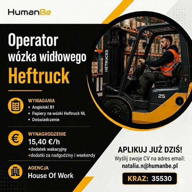 Oferta Pracy – Operator Wózka Widłowego (Heftruck)