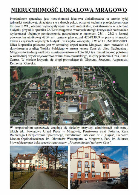 Syndyk sprzeda lokal Mragowo ul. Kopernika 2A/22