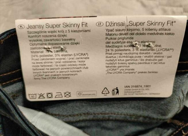 Spodnie damskie Jeans super skinny fit rozm 34