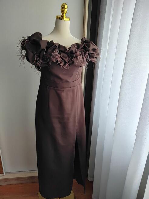 Długa czekoladowa sukienka Małgorzata rozmiar L