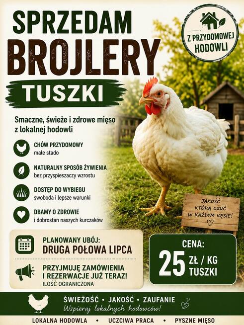 Brojlery tuszki z przydomowej hodowli