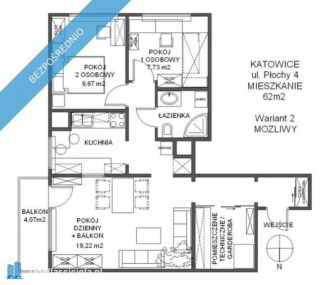 Mieszkanie 3 pokoje 63 m2 Ligota Katowice Płochy 4 z wyposażeniem, Panewniki Kokociniec