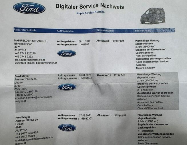 Ford Tourneo Courier Pisemna Gwarancja 12 miesięcy