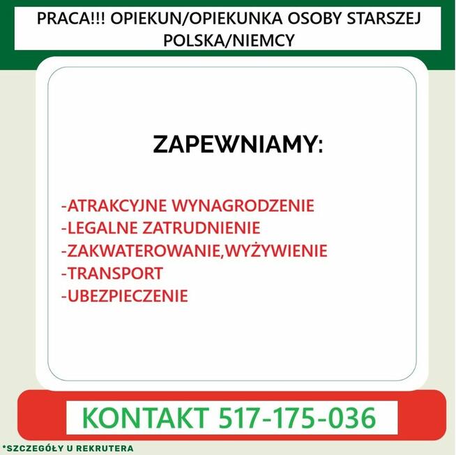 PRACA - OPIEKUN/KA SENIORA - POLSKA/NIEMCY - OD ZARAZ