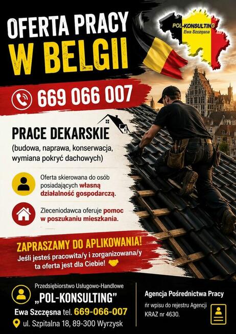 Praca w Belgii dekarz/prace dekarskie
