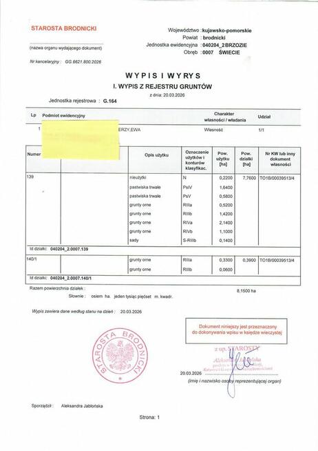 działka rolna Świecie kujawsko-pomorskie