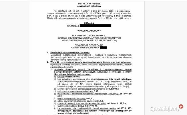Działka pod 9 domów z WZ Brzezie/ Trzebnica