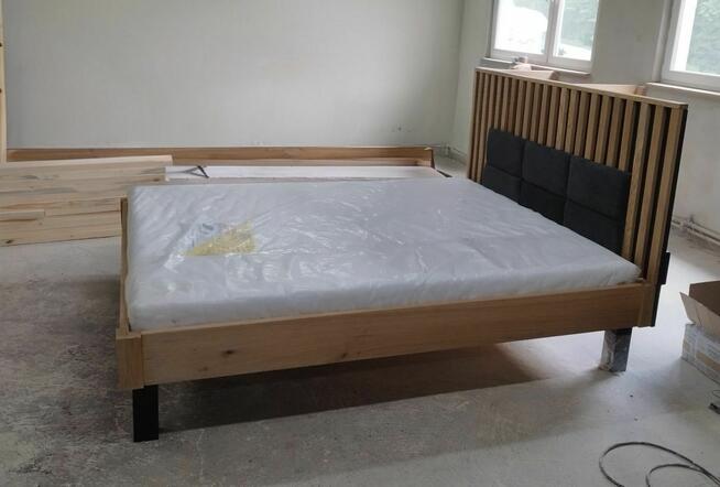Łóżko Dębowe 160x200 z Materacem Kieszeń-Visco Loft Lamele