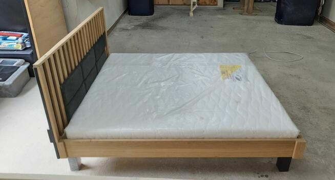 Łóżko Dębowe 160x200 z Materacem Kieszeń-Visco Loft Lamele