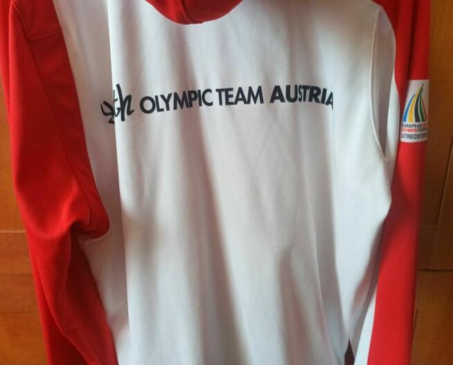 Bluza sportowa z kapturem damska biało - czerwona r.L