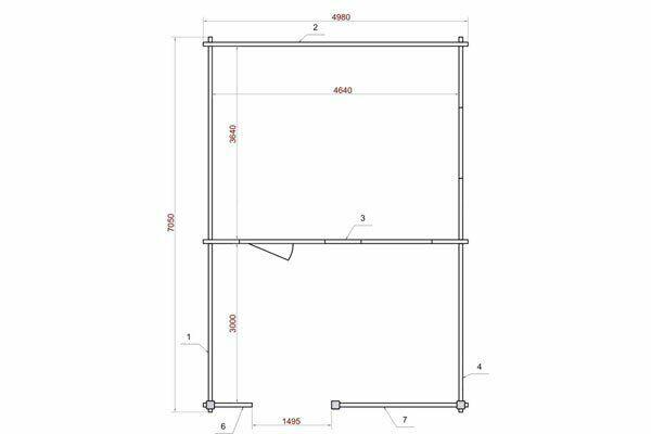 Domek drewniany 44mm z bali OLGA z tarasem 5x7 m