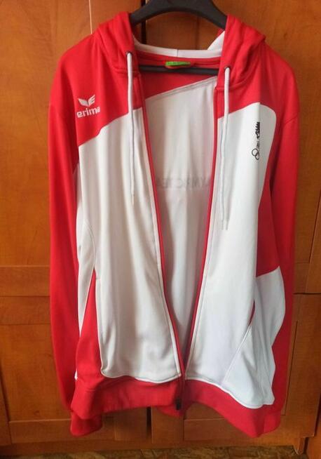 Bluza sportowa z kapturem damska biało - czerwona r.L