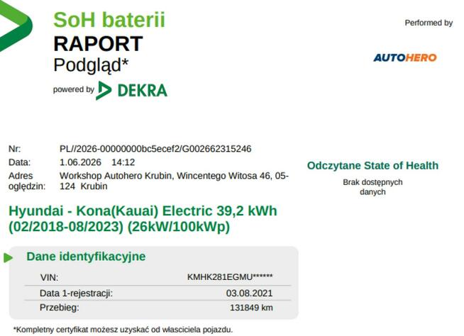 Hyundai Kona HEV automat lift grzane fotele+kier. LED tempomat kamera