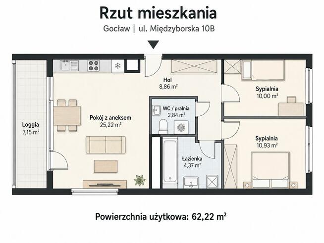 3 pok., gocław, Międzyborska 10b, 62,22 mkw dewelopersk