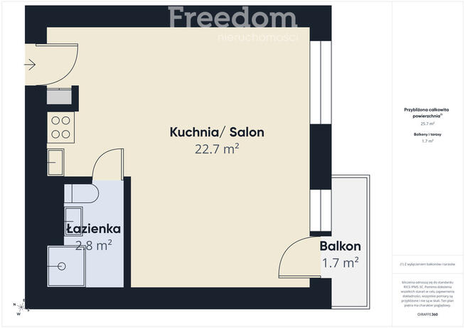 Kawalerka, 1-pok, 26 m², balkon, widok, zwierzęta