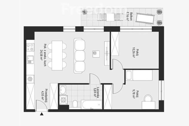 Mieszkanie 3-pokojowe | 54,8 m² | Centrum Katowic