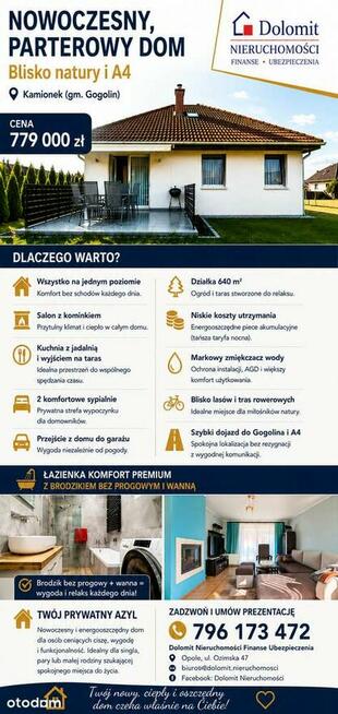 Parterowy dom z garażem i tarasem | Kamionek gm. Gogolin.