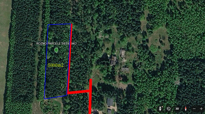 Siedlisko z warunkami zabudowy, otoczone lasem państwowym.