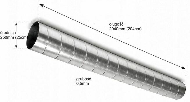 RURA SPIRO Ø 250mm dł. 2,04m Ocynk Sztywna Wentylacyjna NOWA