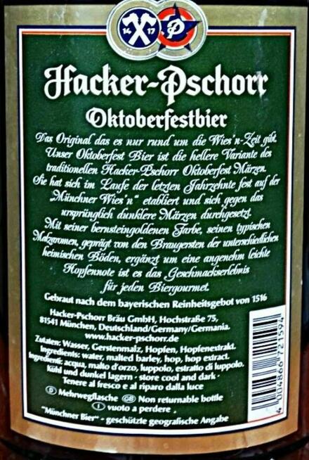 Duża butelka piwa HACKER PSCHORR krachla Oktoberfest poj 2l.