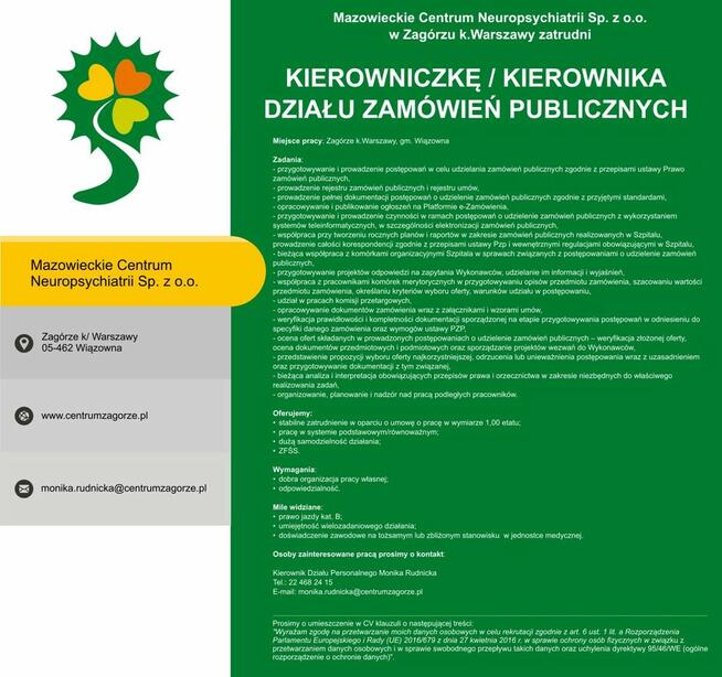 Kierownik/Kierowniczka Działu Zamówień Publicznych