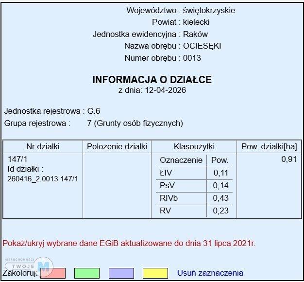 Działka budowlana Raków Ociesęki
