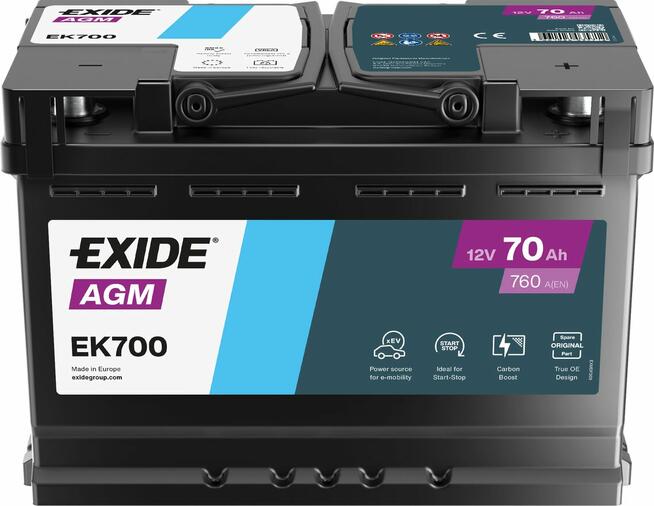 Akumulator 70Ah 760A EN EXIDE AGM START&STOP EK700