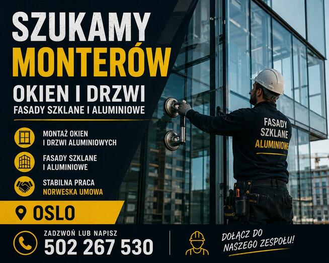 Praca Norwegia Oslo. Monter okien drzwi, rotacje, od razaz