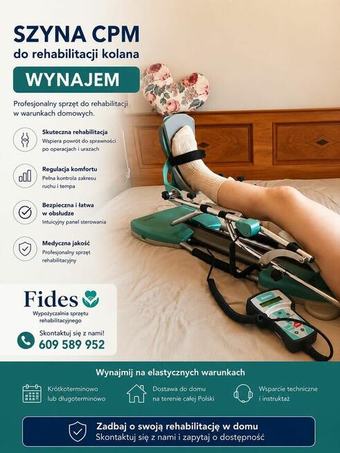 Wynajem Szyny CPM Rehabilitacja Kolana Biodra Endoproteza