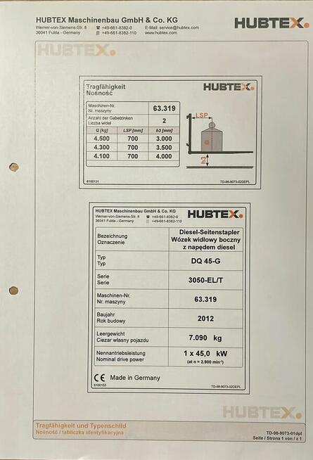 Wózek widłowy Hubtex DQ45-G .