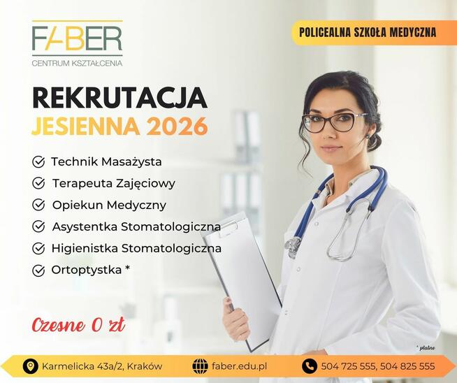 Kierunki medyczne za darmo – szkoła policealna Kraków