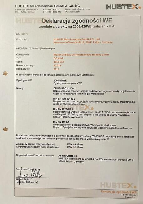 Wózek widłowy Hubtex DQ45-G .