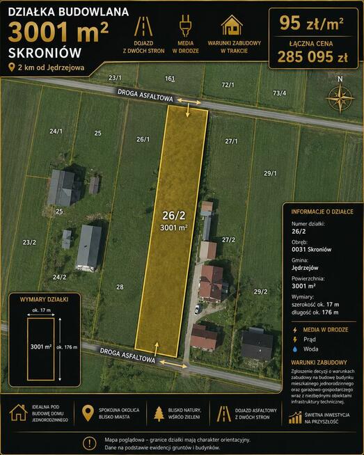 Działka budowlana 3001 m² – Skroniów 2 km od Jędrzejowa